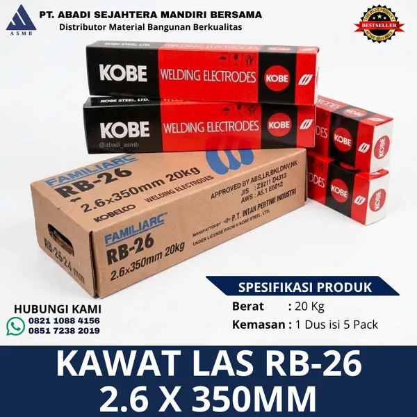 Kawat Las Kobe Steel Kobelco RB-26 2.6x350mm Dus 20kg