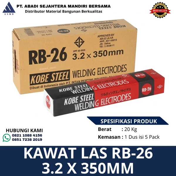 Kawat Las Kobe Steel Kobelco RB-26 3.2x350mm Dus 20kg