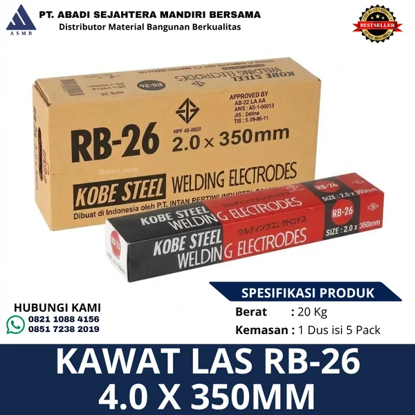 Kawat Las Kobe Steel Kobelco RB-26 4.0x350mm Dus 20kg