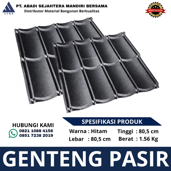 Genteng Metal Pasir Hitam Ukuran 80.5 cm x 80.5 cm