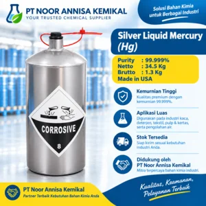 Liquid Mercury USA (Merkuri Cair/Air Raksa) – Kemurnian 99.999% – Kemasan 34.5 Kg