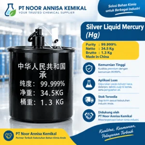 Liquid Mercury China (Merkuri Cair/Air Raksa) – Kemurnian 99.999% – Kemasan 34.5 Kg