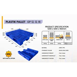 Pallet Plastik Biru 1200 x 1200 x 160 mm Tipe GP 12.12.16