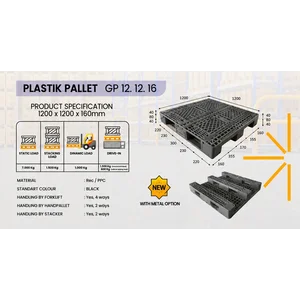 Tipe GP 12.12.16 Pallet Plastik Hitam untuk Forklift 4 Arah
