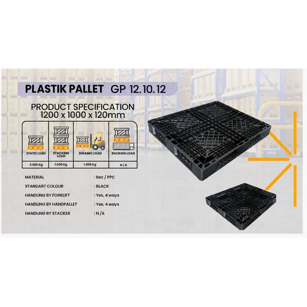 Pallet Plastik Hitam GP 12.10.12 dengan Tinggi 120 mm