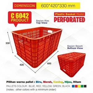 Keranjang Plastik Berlubang Merah C 6042 Dimensi 600 x 420 x 330 mm
