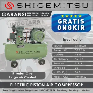Kompresor Angin Listrik One Stage Shigemitsu Z-0.036-8 Tank 24L