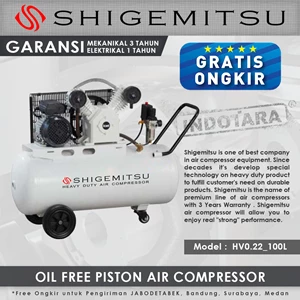 Kompresor Angin Oil Free Shigemitsu HV-0.22 Tank 100L 3HP