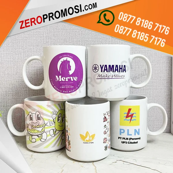 Mug Keramik 11 Oz Custom Logo Full Color untuk Souvenir 