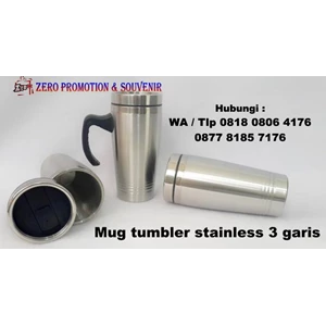  Barang Promosi Perusahaan Souvenir Mug Tumbler Stainless 3 Garis 
