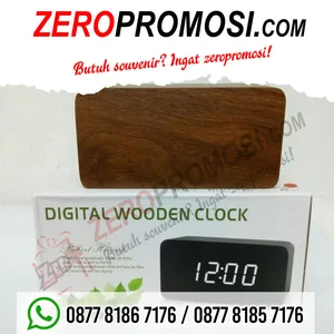 Souvenir Jam Meja Digital Motif Kayu / Jam Alarm Led Wood