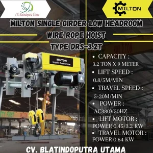 Single girder wire rope hoist kapasitas 3.2 ton