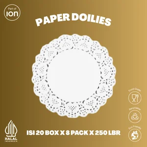 Paper Doilies Kertas Dolly Doyley Bulat Round Renda Bunga Tatakan Kue Kertas Roti Alas Toples LK - 5.5 dan 6.5 INCH GROSIR