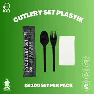 Set Cutlery Sendok Makan 3 in1  ION Plastik Sekali Pakai Set sendok Garpu Tisu