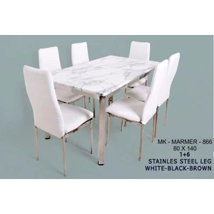 meja makan marmer 866  warna putih merk saf 1 meja makan 6 kursi 