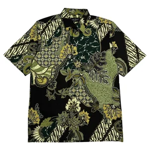 Batik Lengan Pendek Mikel Adam Warna Hitam Motif Hijau