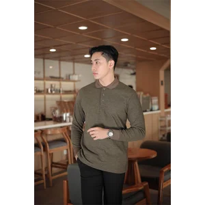Kaos Polo Lengan Panjang Warna Coklat Keemasan
