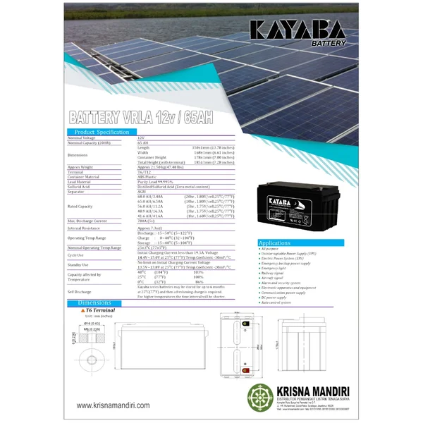 SOLAR PANEL / AKI VRLA 12V 65AH DEEP CYCLE