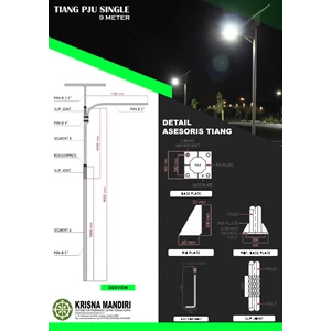Single 9 Meter Octagonal PJU Street Light Pole