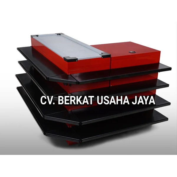 Meja Kasir Shelving Warna Merah 1200 X 800 X 400