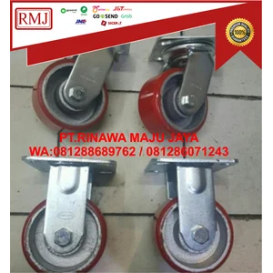 Red PU Trolley Wheels 4 inch heavy duty a set of 2 on 2 off