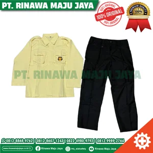 Seragam Security PDL Satpam Baju Celana warna Cream Bahan Gaia lengkap dengan bed logo wilayah