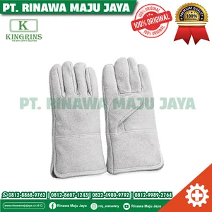 KINGRINS - Sarung tangan kulit asli warna abu abu panjang 10 inch / sarung tangan las abu abu panjang 10 inch tahan panas dan percikan api las