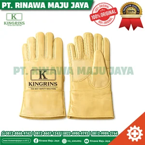 KINGRINS - Sarung tangan las Argon kulit sapi asli warna kuning panjang 10 inch – TIG Welding Standar EN407 & EN388