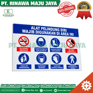 KINGRINS -  Rambu Peringatan Peraturan K3 – Alat Pelindung Diri Wajib Digunakan di Area Proyek 40X60 CM