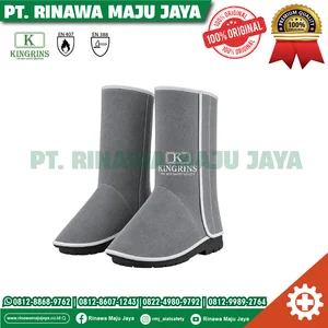 KINGRINS - Cover Shoes Pelindung Kaki Kulit Asli Tahan Panas dan Percikan Api Kingrins Abu-Abu Tinggi 35cm Panjang 39-42cm 