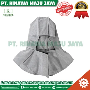 KINGRINS - Kerpus Pelindung kepala welder / Tudung las kepala tahan panas bahan kulit asli tebal 1.3mm panjang 50cm warna abu abu  / Apron las kepala tahan panas dengan perekat velcro