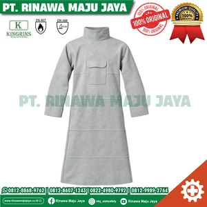 KINGRINS - Jaket Las Kulit asli tebal 1.3 - 1.6 mm / Apron Las kulit full body / Pakaian pelindung las panjang dengan lengan yang tahan api 