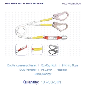 Safety Lanyard Absorber Body Harness ECO double big hook gosave dengan carabiner 