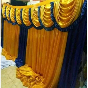 Background Dinding Tenda Pesta Warna Gold-Biru