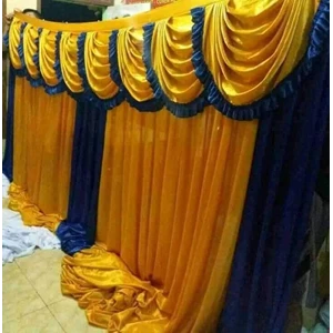 Background Dinding Tenda Pesta Warna Gold-Biru
