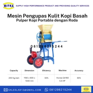 Mesin Pengupas Kulit Kopi Basah - Pulper Kopi - Portable dengan Roda