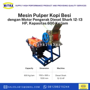 Mesin Pengupas Kulit Kopi Besi dengan Motor Pengerak Diesel Shark 12-13 HP Kapasitas 600 Kg/jam