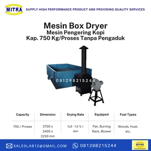 Mesin Pengering Biji Kopi Kap. 750 Kg/Proses Tanpa Pengaduk (Mesin Box Dryer)