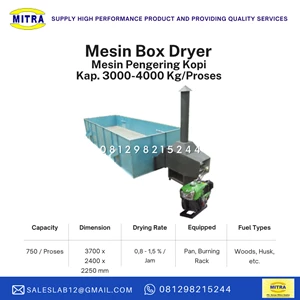 Mesin Pengering Kopi Kap. 3000-4000 Kg/Proses Penggerak Kubota 6-5 HP (Mesin Box Dryer)