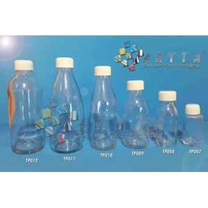 TP008. Clear glass bottle 60 ml white plastic caps (New)