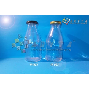 TP023. Clear glass juice bottle 300 ml canned gold caps (New)