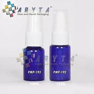 PMP192. Blue glass bottle 15 ml pump lid 