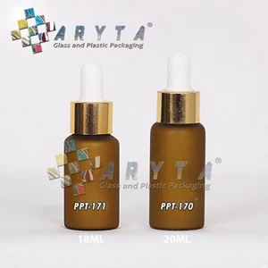 PPT171. Glass bottle Dropper Cap 18ml mossa brown gold plain