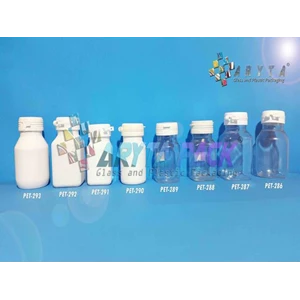 PET290. PET plastic bottle of 30 tablets capsules round white milk