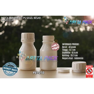 Botol plastik PET 250ml PS putih susu tutup segel (PET270)