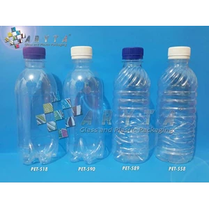 Botol plastik PET 330ml air mineral tutup biru segel (PET589)