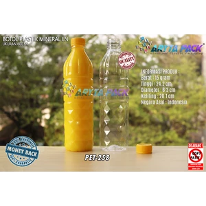 Botol plastik PET 600ml aqua tutup segel kuning (PET258)