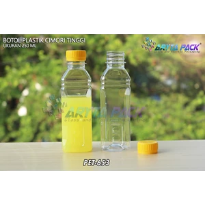 PET653. Beverage plastic bottle 250 ml tall yellow seal cover cimory 