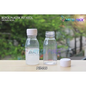 Botol plastik minuman 60ml kecil natural tutup segel (PET246)