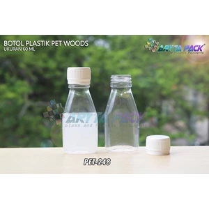 Botol plastik minuman 60ml woods tutup segel (PET248)